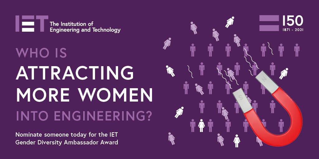 EandTsec's tweet photo. Do you know someone inspiring who goes above and beyond to ensure women can thrive in the engineering industry? 
Whether they’re a man or woman, nominate them for @TheIET YWE Gender Diversity Ambassador Award today: https://t.co/isXrEWkSCo https://t.co/PGIjiToXsd