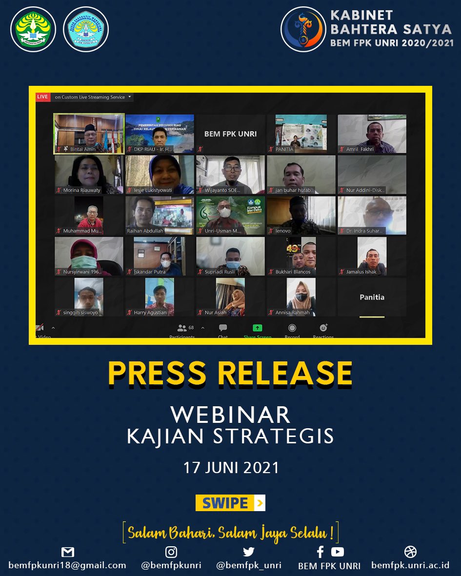 BEMFPK_UNRI's tweet photo. [ PRESS RELEASE : WEBINAR KAJIAN STRATEGIS BEM FPK UNRI]
•
Assalamualaikum warahmatullahi wabarakatuh.
Hidup Mahasiswa!
Salam Bahari, Salam Jaya Selalu!
•
BEM FPK UNRI telah melaksanakan
[ Selengkapnya ] https://t.co/9q9s7XOSah https://t.co/7PJ2GAdTmo
