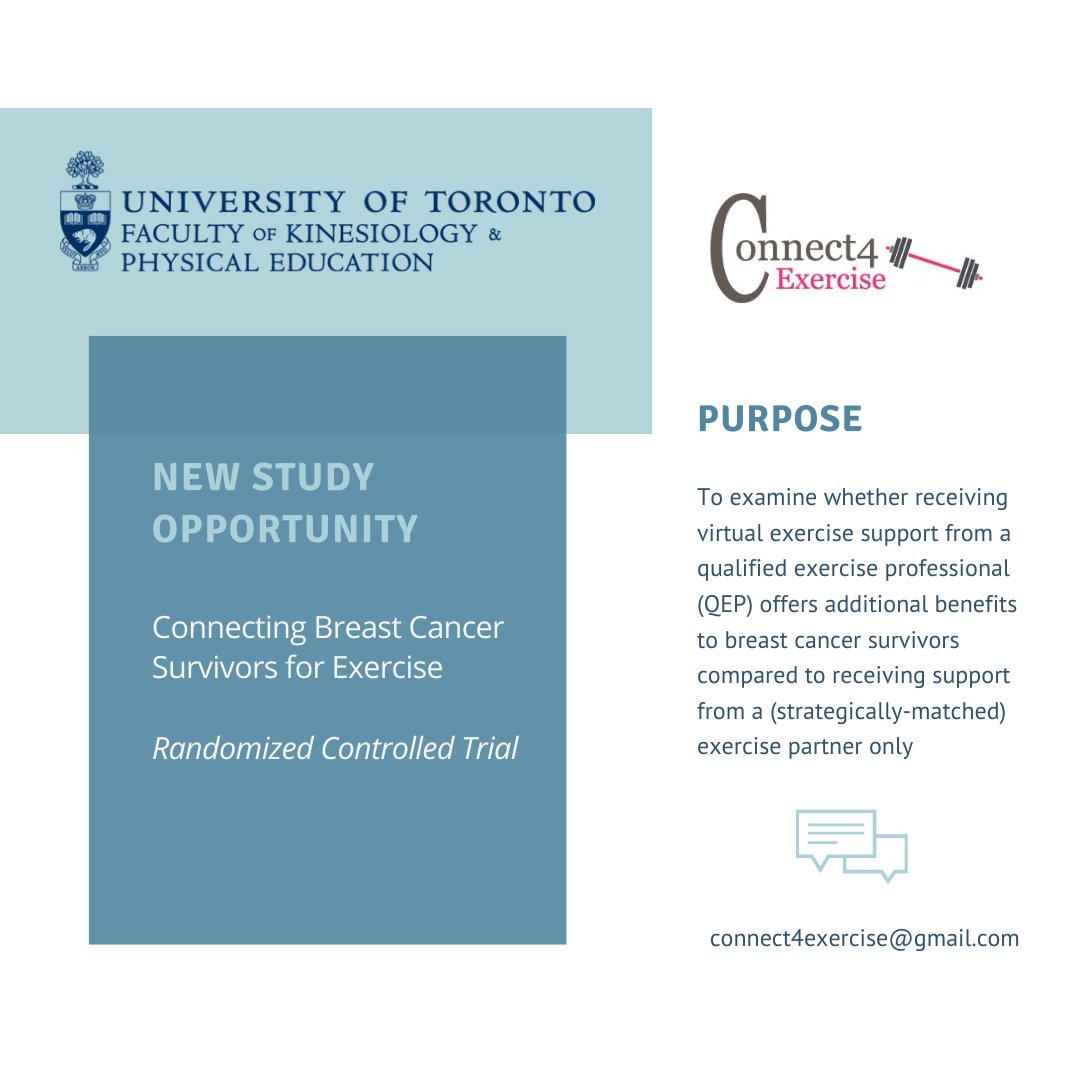 active_match's tweet image. *New study alert*: Connect4exercise study📢📢📢
Are you a breast cancer survivor??? 
Contact us: Connect4exercise@gmail.com
We are currently recruiting breast cancer survivors for an exercise trial⬇️
