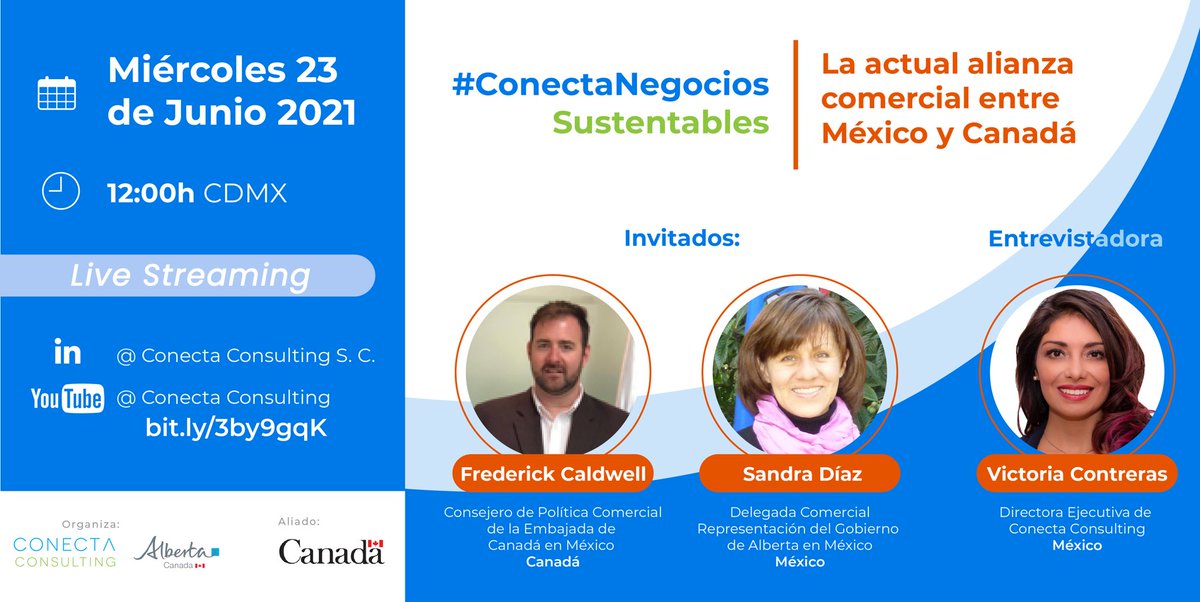 co_conecta's tweet photo. 🔹Diálogo #ConectaNegocios
“La actual alianza comercial entre #México y #Canadá”, conéctate este miércoles 23 de junio, 12h CDMX a nuestro canal de YouTube 🇲🇽🇨🇦 👇🏾 https://t.co/ekBp8GHwDg