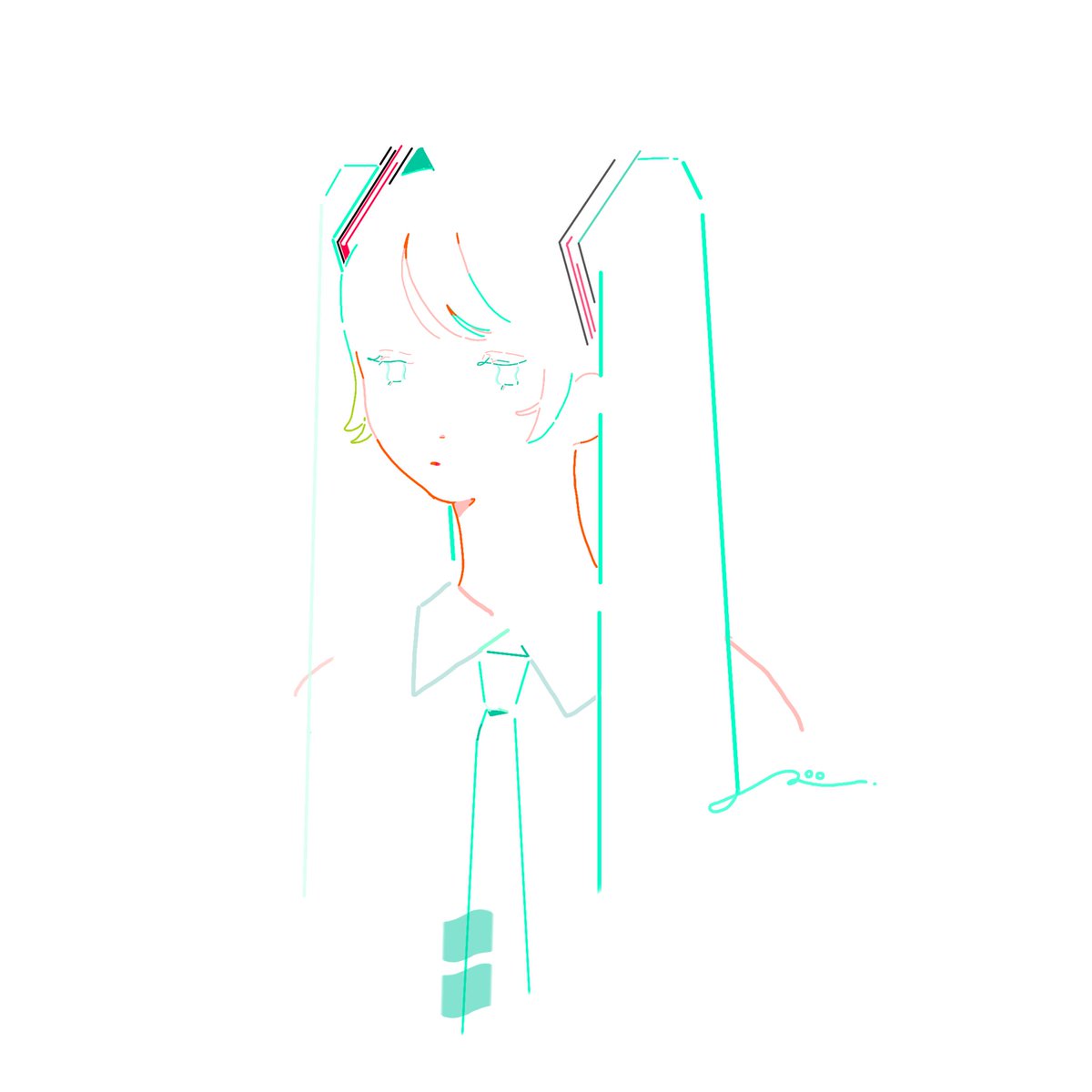 hatsune miku 1girl solo twintails long hair white background simple background necktie  illustration images