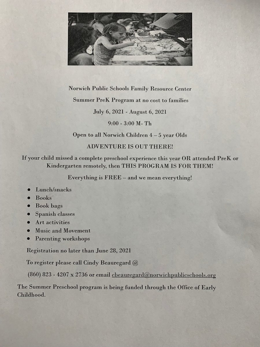 JohnBStanton's tweet photo. Summer PreK program at no cost to families.  Contact Cindy Beauregard for more information. https://t.co/2Qhixumu55