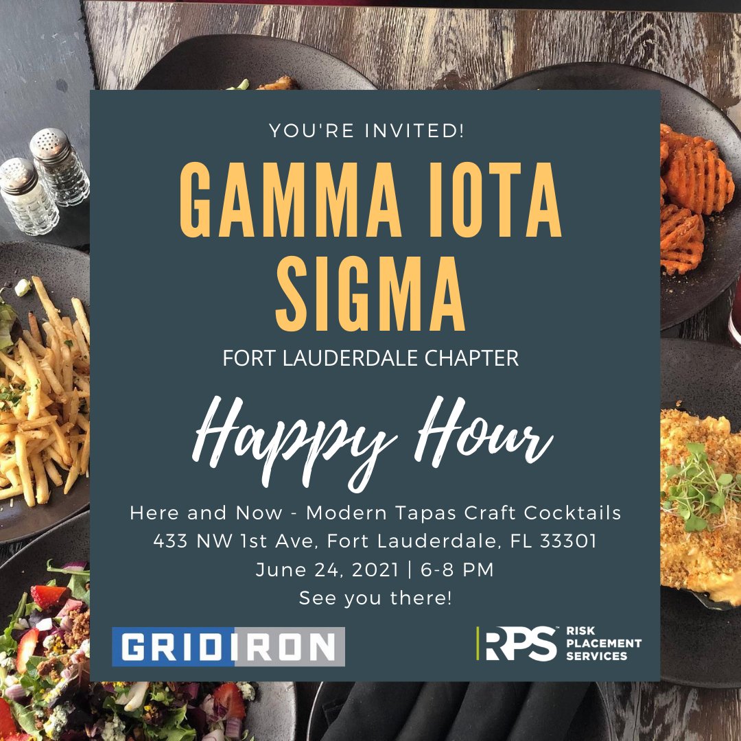Gridironins's tweet photo. Join us this Thursday for our Gamma Iota Sigma Happy Hour! RSVP to pglasscock@gridironins.com https://t.co/abqMa5ZCI1