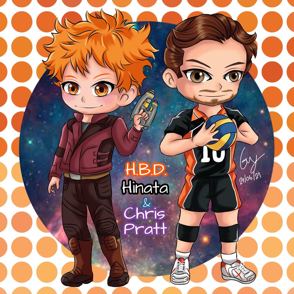 Sky_TheUnicorn's tweet photo. 🎉🎂Happy birthday to Hinata Shoyo🏐 &amp; Chris Pratt🚀 Fanart Special 🖌️🎨 Hinata cosplay as Star Lord🚀 &amp; Chris Pratt (Star Lord) cosplay as Hinata @prattprattpratt
#chrispratt #hinatashoyo #starlord  #haikyuu #marvel #ハイキュー #日向翔陽  #guardiansofthegalaxy #HAPPYBIRTHDAY https://t.co/5fXOkxF8kC