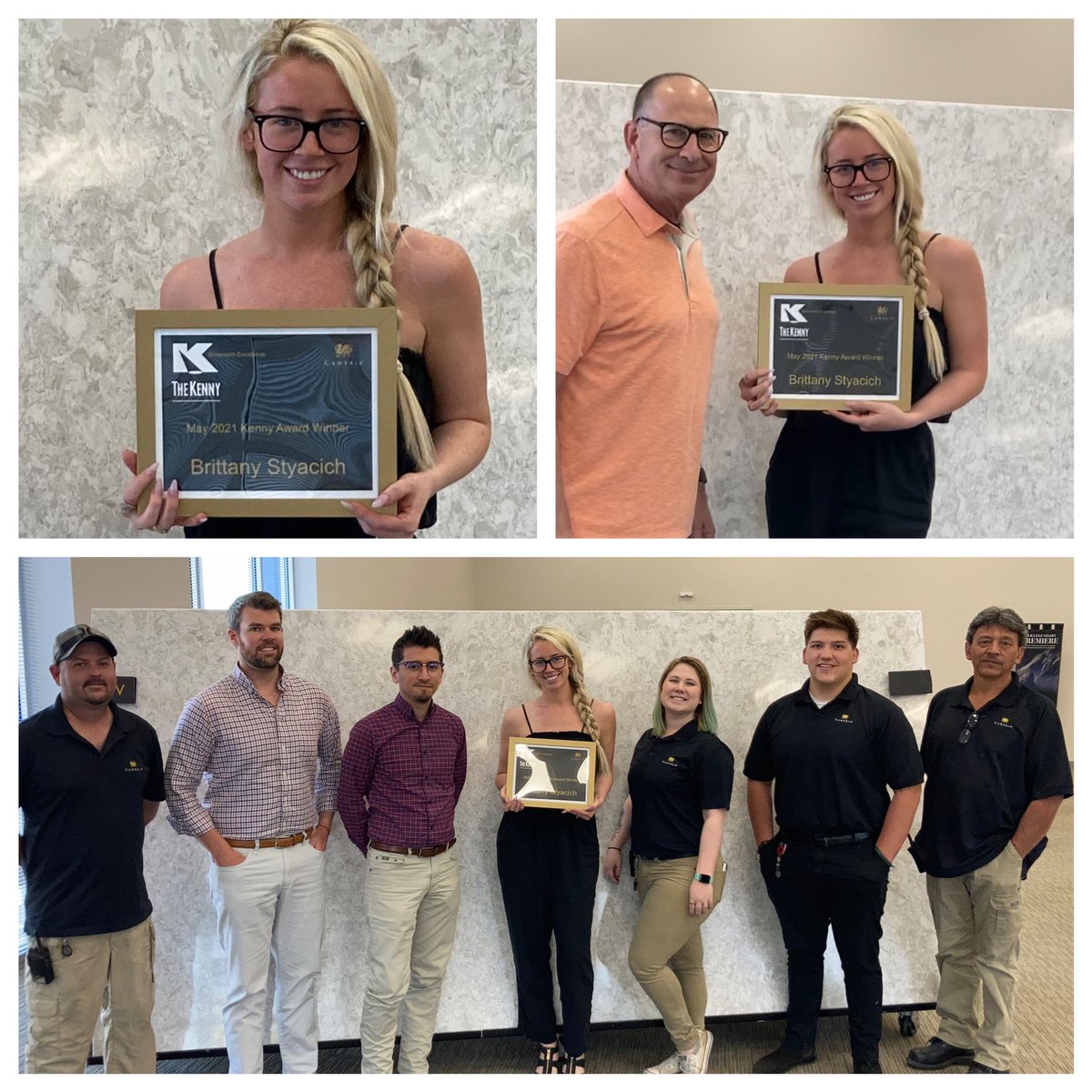 Congratulations to <a href="/CambriaSurfaces/">CambriaSurfaces</a> Showroom Manager, <a href="/Bstyacich/">Brittany Styacich</a> who wins the May 2021 Kenny Award! Brittany turns dream kitchens into a reality for so many of our Denver customers &amp; her daily efforts are a major part of why this market is on 🔥#WeAreCambria <a href="/DustinJuceam/">Dustin Juceam</a>
