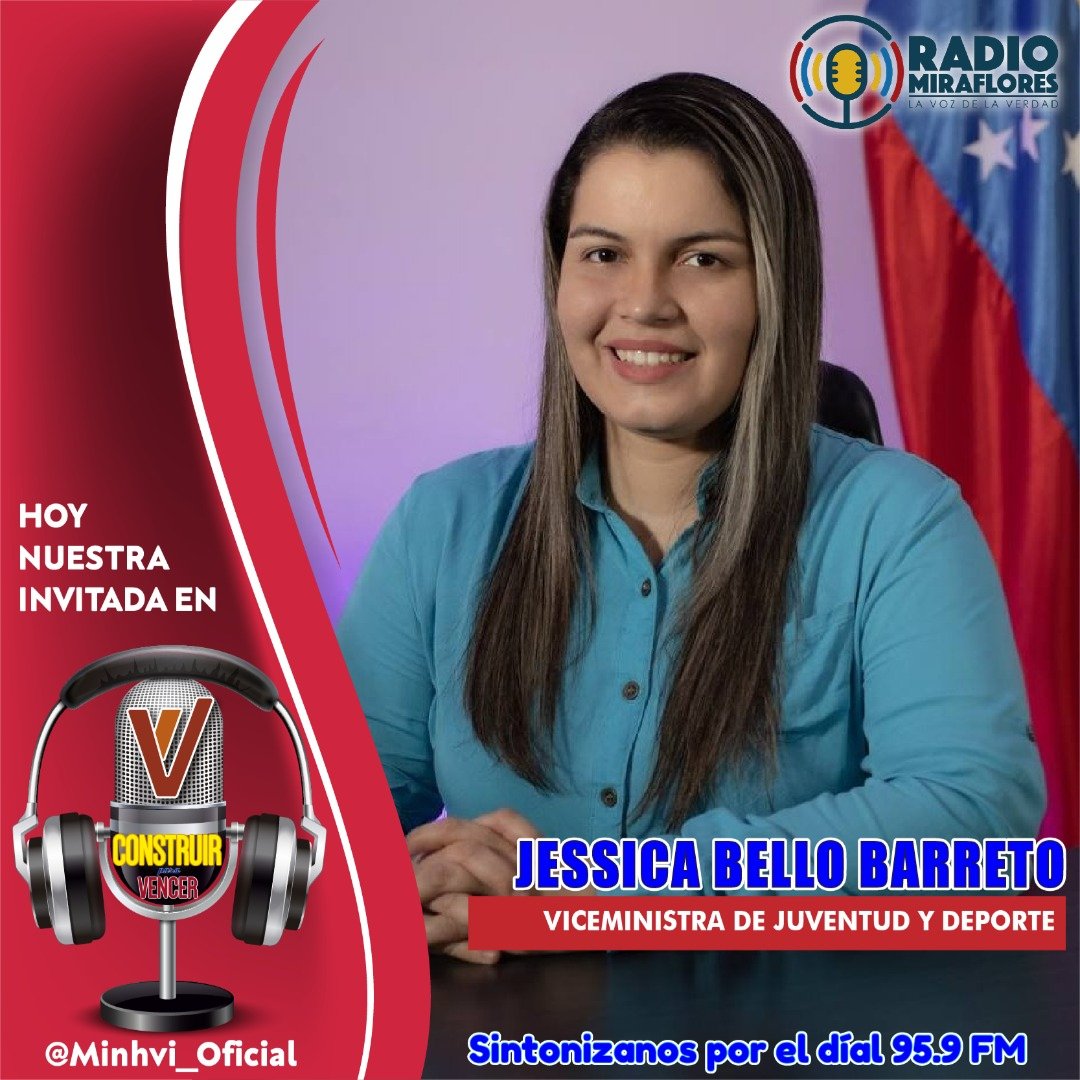 #HOY 🗣️ || El <a href="/Minhvi_Oficial/">Hábitat y Vivienda</a> te invita a sintonizar tu programa radial "Construir para Vencer", a la 1:00PM, por la señal de <a href="/SomosRMNoticias/">Radio Miraflores #LaVozDeLaVerdad</a>, para que te enteres de las últimas gestiones de la #GMVV 🇻🇪

 ✓ Invitada: <a href="/JessicaBelloB/">Jessica Bello Barreto</a>, Primera Viceministra de Juventud y Deporte.