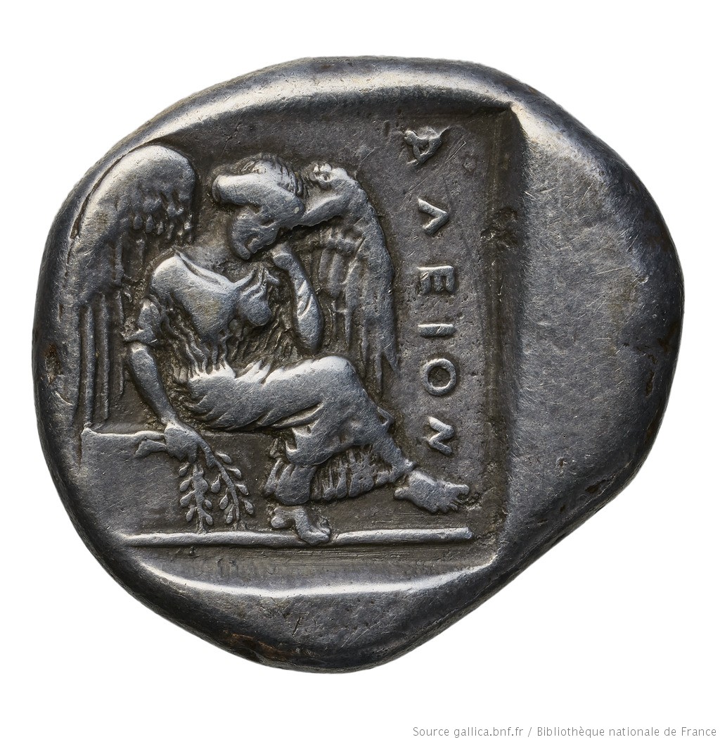 JulienOlivier45's tweet photo. Pensive ou pressée : la #Victoire🧚 à #Olympie🌿. 

Statères d'argent grecs frappés à Elis/Olympie vers 440-430 a.C. et conservés à @laBnF.
#Greek  #numismatics #OlympicDay2021 #OlympicDay https://t.co/WlSF3B5HNP