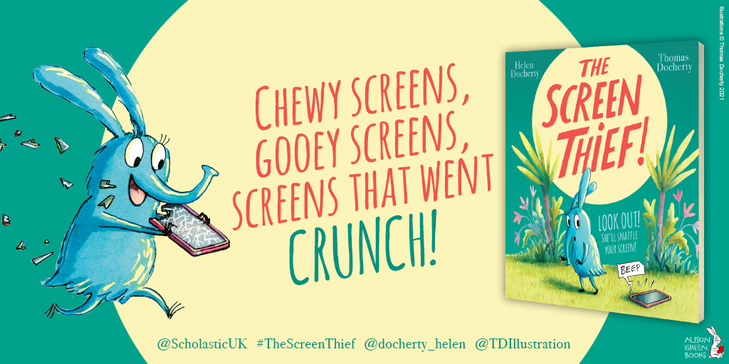 SCB_RightsUK's tweet photo. Look out! There's a Snaffle about, and she'll eat your screen as a snack! #TheScreenThief is a wonderful picture book from @docherty_helen & @TDillustration. With 12 translations and counting, this is a timely tale that parents worldwide can relate to! #SCBVirtualBCBF #BCBF21 π https://t.co/Zl0R8MPLKN