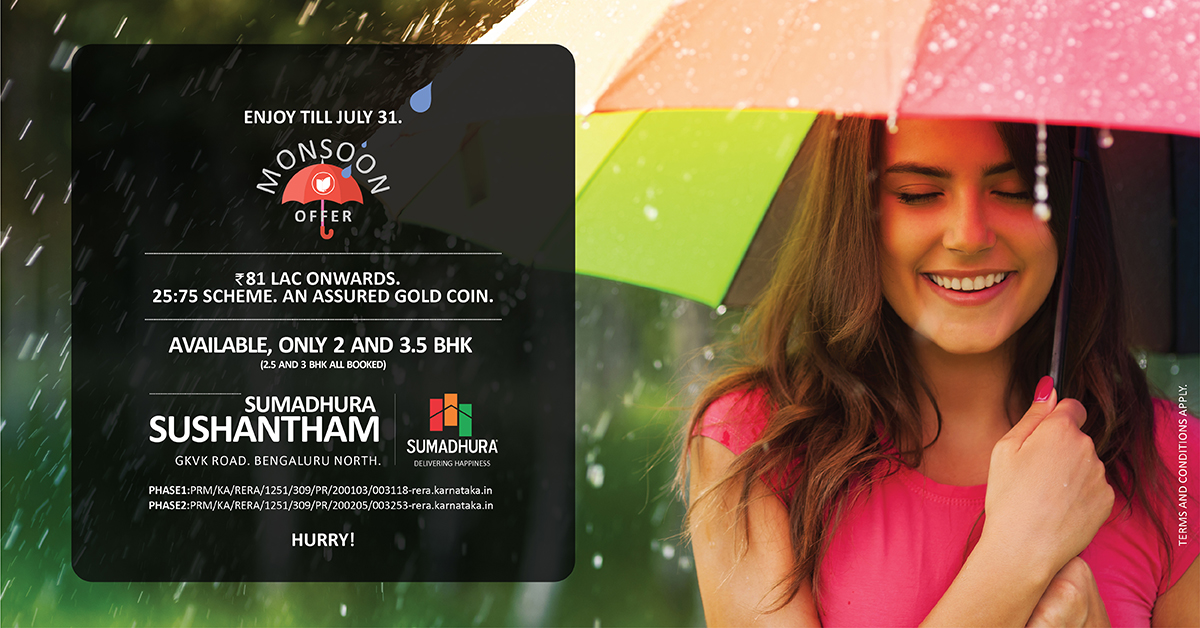 teamsumadhura's tweet photo. This Monsoon Season, enjoy the vibrancy of Nature with Sumadhura Sushantham with the 25:75 Scheme &amp; Assured #GoldCoin when you buy your DREAM home at Sumadhura Sushantham. Located in the green lungs of GKVK Road off SahakarNagar. Hurry book now: https://t.co/xEnZYhMLqC https://t.co/zVZOTQQQEA