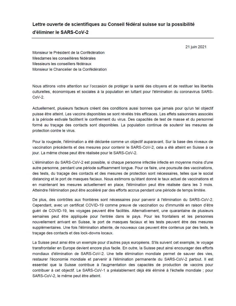 Roman_Bolliger's tweet photo. Eliminieren statt durchseuchen: Wissenschaftler/innen machen in einem offenen Brief an den Schweizerischen Bundesrat auf die Möglichkeit aufmerksam, das SARS-CoV-2 #Coronavirus zu eliminieren. Die Chancen dafür sind so gut wie noch nie. #COVID19 #CoronaInfoch https://t.co/YEGHFRB4Q9