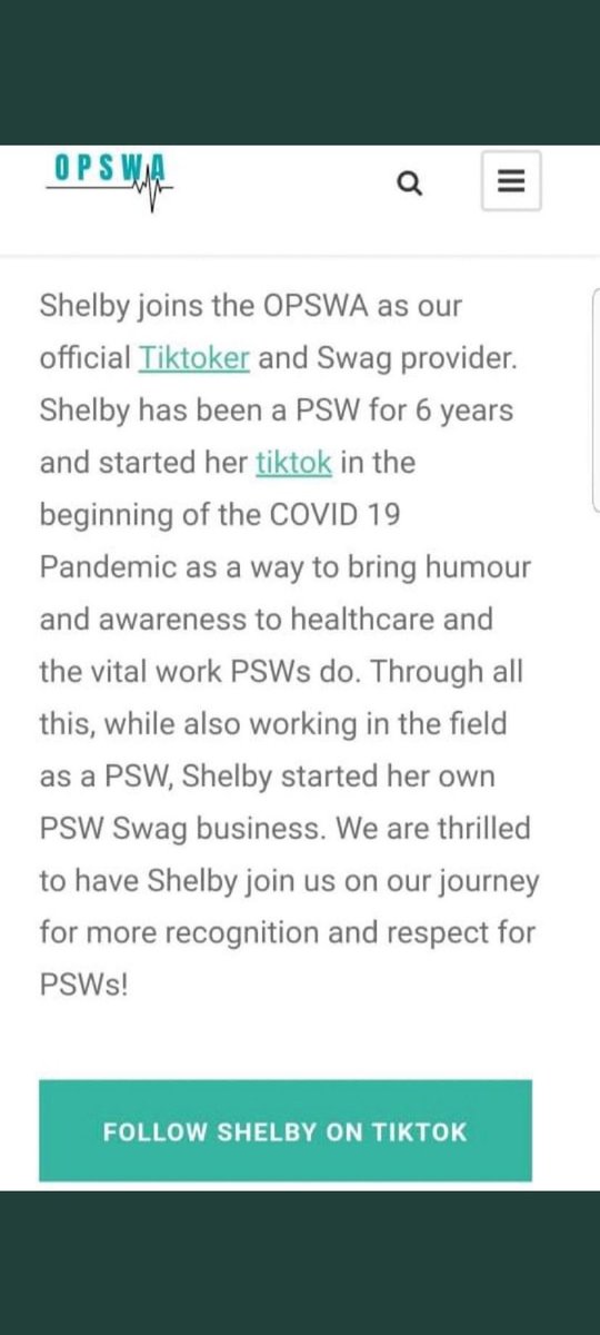 I just want to remind people that TikToker Shelby was affiliated with the #OPSWA. The OPSWA declared her as their "official Tiktoker" therefore they are just as responsible for the content as Shelby is. <a href="/AlzheimerOnt/">Alzheimer Society of Ontario</a>
