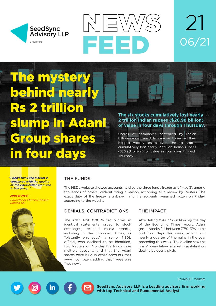 ssg_advisoryllp's tweet image. News Feed ! 
#seedsync #advisory #AdaniGroup #NewsUpdate #comment #share #like #StockUpdates