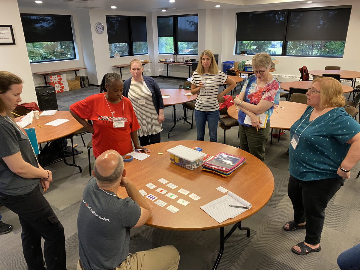 We started with a simple get to know you game with SET cards and we’re still thinking about it! It’s the Crooked River Math Curse. So fun! <a href="/AIMathCommunity/">AIM_MathCommunities</a> <a href="/drrajshah/">Raj Shah</a> <a href="/jamestanton/">James Tanton</a> <a href="/ohioctm/">Ohio Council of Teachers of Mathematics</a>