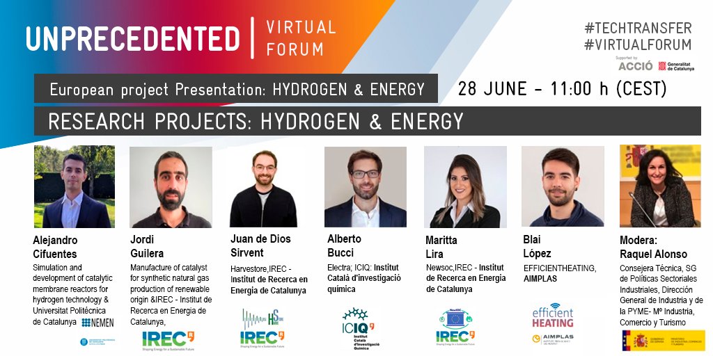 expoquimia's tweet photo. 🏁European Projects Presentation
📅28 June🕐11am
▶https://t.co/XRXWab8G11
Meet the most innovative projects on #Hydrogen &amp; #Energy!
@la_UPC @harvestoreEU @IREC_Energia @ICIQchem @aimplas @accio_cat 
#UNPRECEDENTED #TechTransferForum https://t.co/Su6C1MQnQY