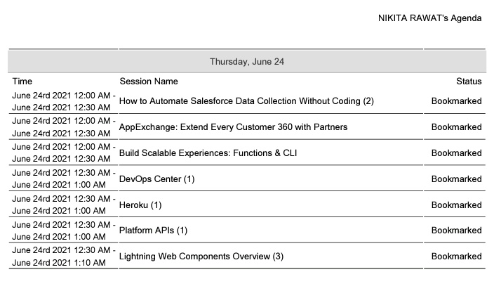 Here is my agenda for #TDX21 
Super excited 🥳🤩 to join #Salesforce
<a href="/MotihariSFDG/">Salesforce Developer Group, Motihari, India</a>  <a href="/omprakash_it/">Om Prakash</a>
#TrailblazerCommunity #MotihariMeetup