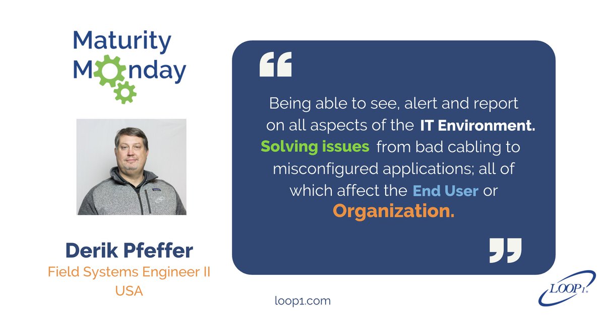 Loop1Global's tweet photo. What does maturity in monitoring mean to you?
Here at Loop1, Derik Pfeffer shares his insightful answer.
https://t.co/Qua9AYVoEg
#loop1 #maturitymonday #networkmonitoring #applicationmonitoring #itom #l1m3 #loopster https://t.co/PuaxLefPcE
