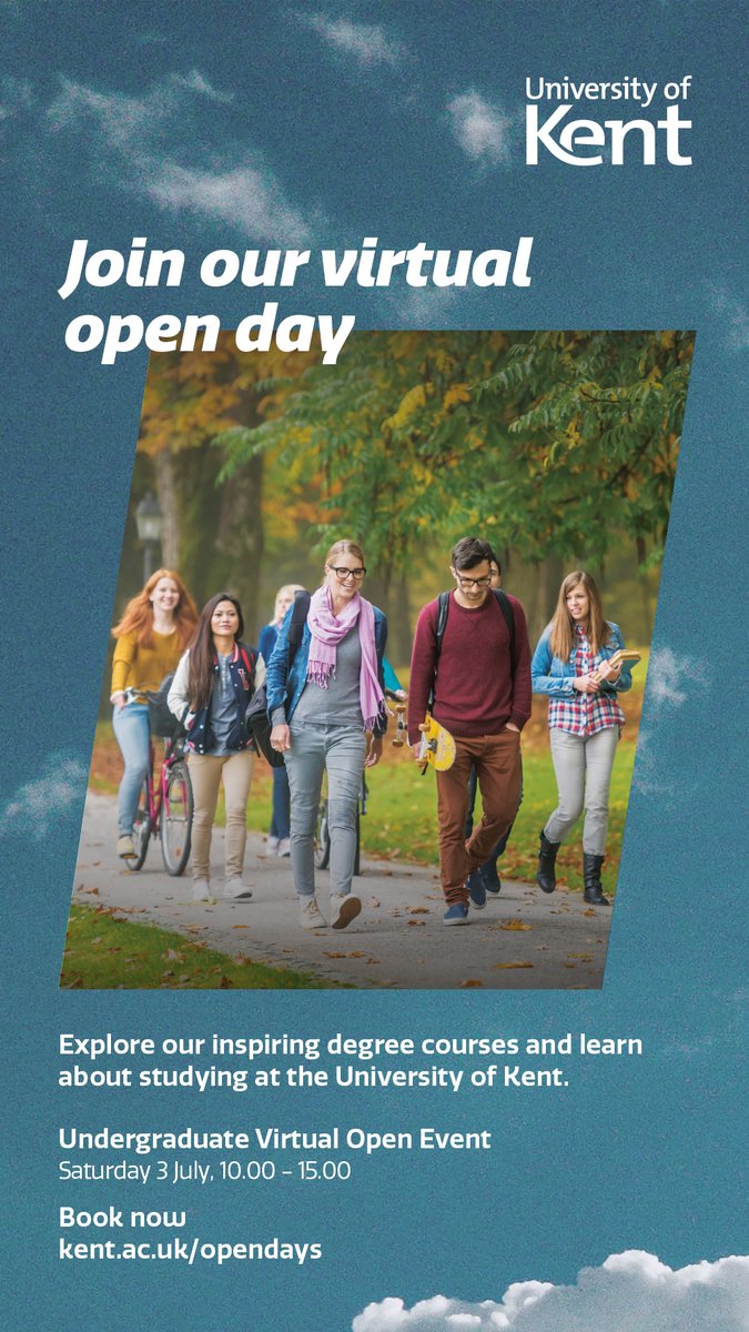 UniKent's tweet photo. Are you considering university study? Register for our Undergraduate Virtual Open Day on Saturday 3 July at https://t.co/QKuUMhzX5f

👋 Talk to students and staff
🖥 Watch presentations
🏫 Explore our campuses
❓ Join live Q&amp;As

#UniversityOfKent #JoinOurWorld #OpenDay #UniStudy https://t.co/wcCe8CegoT