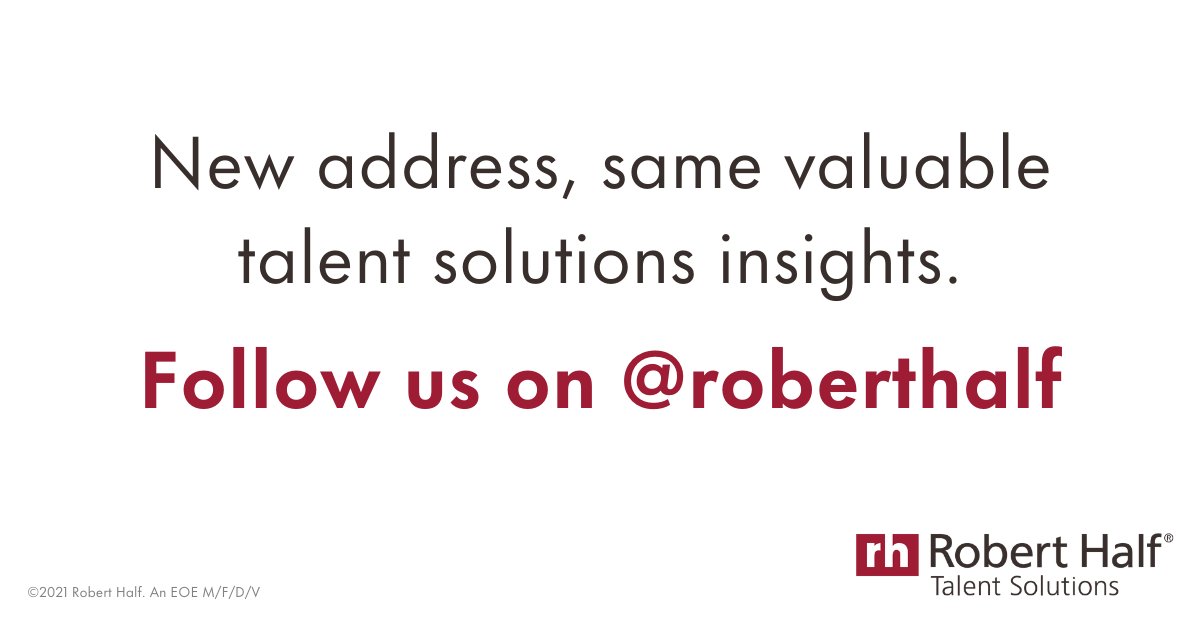 We’re joining forces with our main company account to bring you the latest #hiring, #JobSearch and specialized #TalentSolutions insights all in one place.

Follow us now ➡️ <a href="/roberthalf/">Robert Half</a>