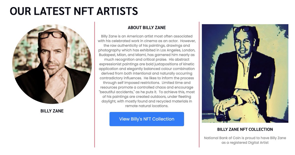 NbcCoin's tweet photo. @danheld National Bank of Coin is proud to have 
@billyzane
 as our latest #NFTartist! View Billy's #NFTcollection - https://t.co/BBwgfhLovS **you need metamask**

#NFT #nftart #NFTs #nftcollector #NFTartists #NFTdrop #NFTPROOF #NbcCoin #billyzane #Titanic #BackToTheFuture #actor #artist https://t.co/XVQY7jjWIc