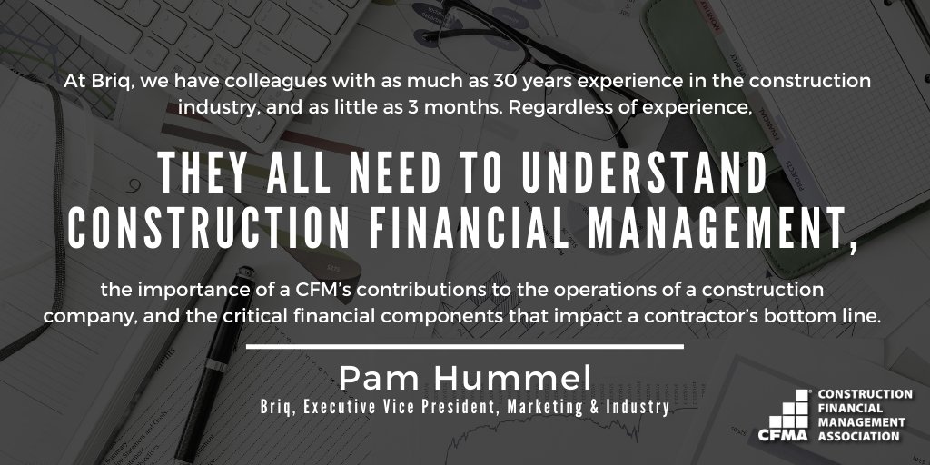 CFMA's tweet image. Check out this glowing review from @PamHummel1 with @BriqHQ for our CFM Academy! Our industry experts lead this program on #revrec, cash management, project management, risk management, and more. Set your team up for success! 

Join today at ➤ cfma.org/cfmacademy