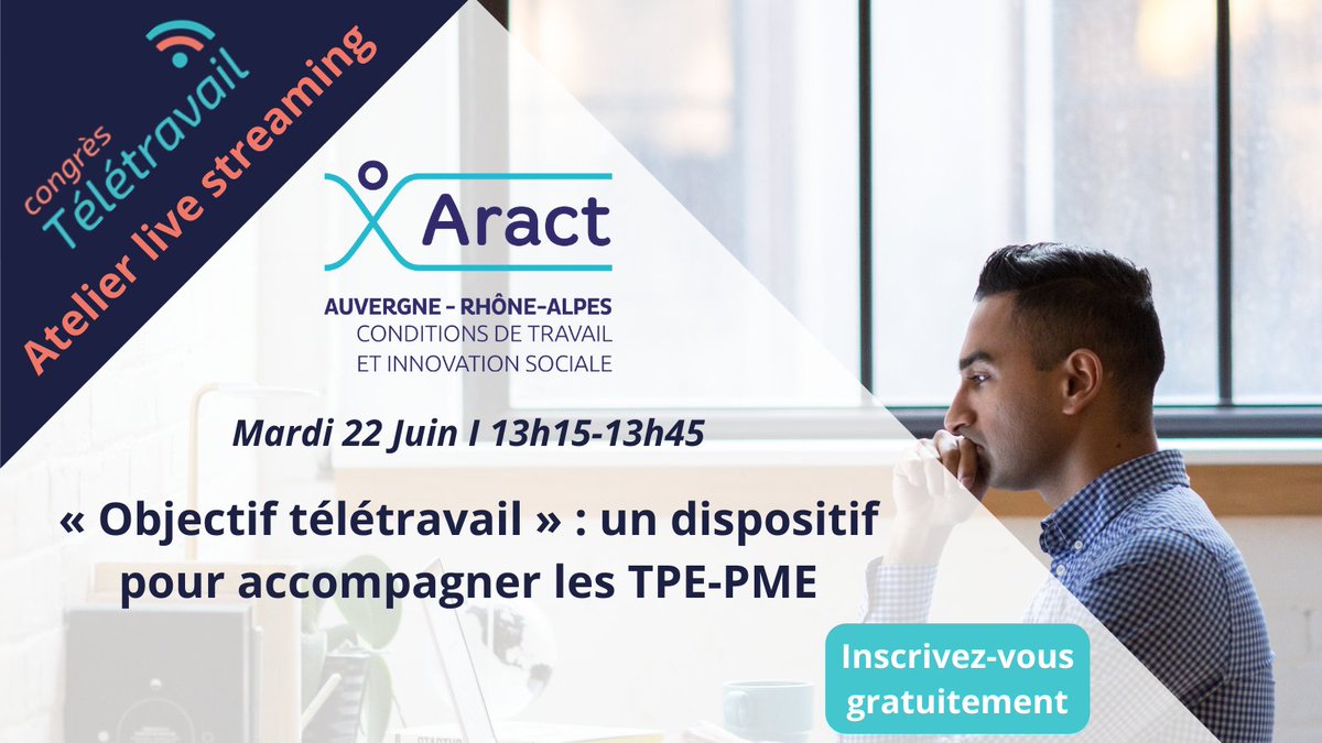 💡Retrouvez-nous demain dès 13h15 et participez à l'atelier gratuit "Objectif télétravail" dans le cadre du <a href="/congresteletrav/">Congrès Télétravail</a> !
L'occasion de découvrir le dispositif du réseau <a href="/anact_/">Anact</a> #Aract pour accompagner les TPE-PME.
👉s'inscrire : swll.to/congres_objtel