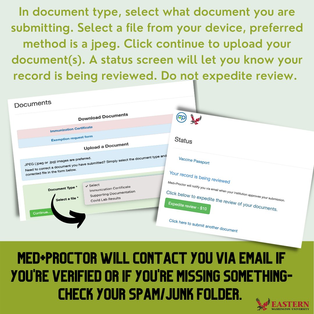 Submitting your required Measles, Mumps and Rubella immunization record--or even your COVID-19 vaccine record is so easy! Follow this quick tutorial or visit our immunization webpage for FAQs, more detailed directions and additional information. #bewellewu #ewu #goeags