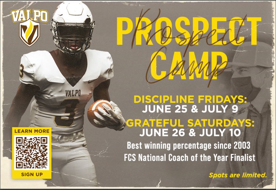 valpoufootball's tweet image. Looking to get on our radar and earn an offer, come to our camps and learn from FCS National Coach of the Year Finalist @CoachLFox 🗣️

Register below ⬇️⬇️
camps.jumpforward.com/valpofootball
