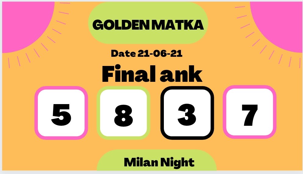 kalyancharts's tweet photo. Today Golden Matka Satta Fix [ Milan Night ] ✓ Game Golden Satta.
https://t.co/Gg6YnhoYLA
#Satta #Golden_Matka #Goldensatta #Matkatips #Finalank #Mumbai #Indiamatka #bettingtips #Nasik https://t.co/07mRYMlryD