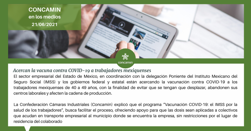 📰#NotasDelDía de la #CONCAMIN 

Lunes 21 de #Junio2021.💻

👉Visita nuestra Síntesis Informativa diaria para más información: 
ow.ly/BtTA50DySiJ