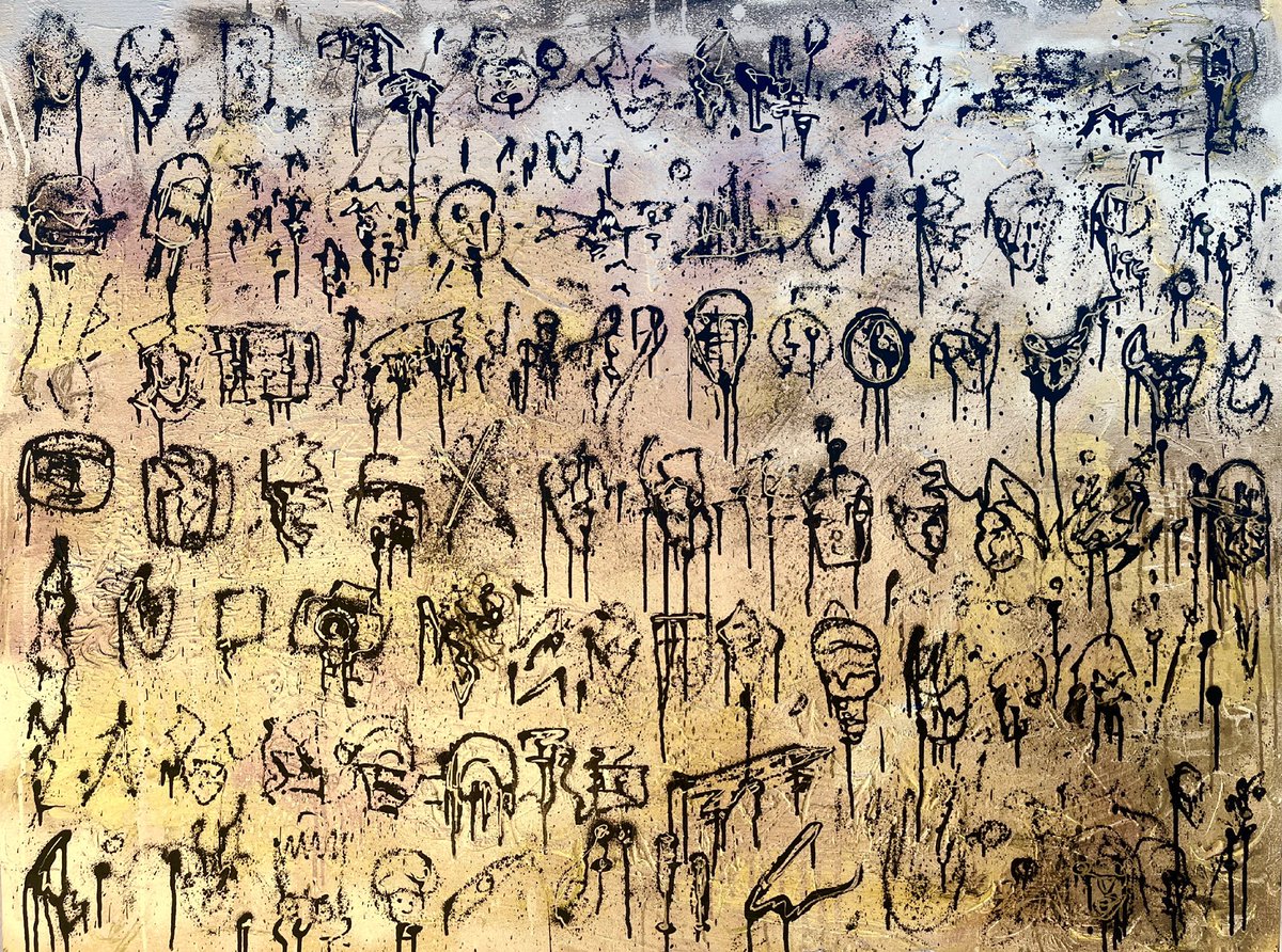 Waves of Gold, 2021,  on view in London, 36 x 48, acrylic and spray paint on canvas @HouseofFineArt2 for inquiries contact: info@thehouseoffineart.com