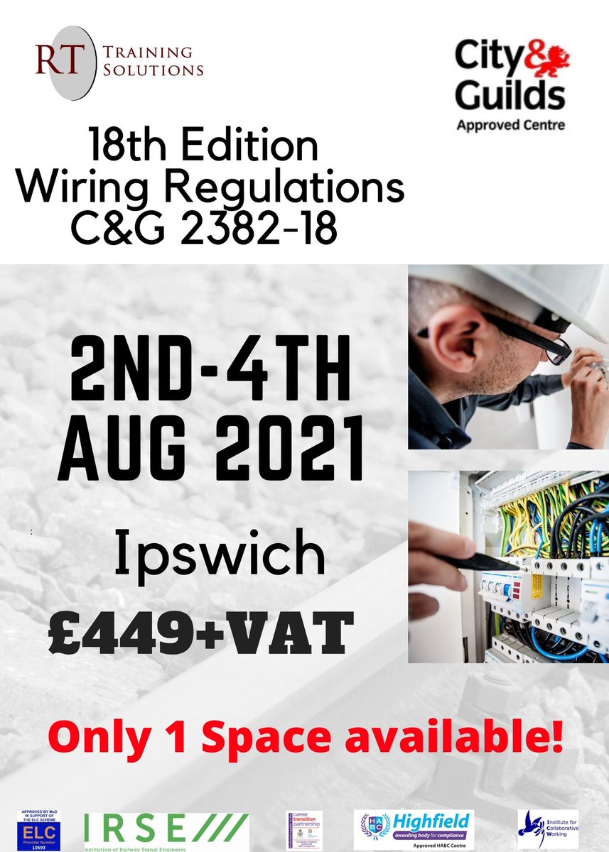 RTTSolutions's tweet photo. 18th Edition Wiring training (C&amp;G 2382-18)
Contact us at: info@rttsolutions.co.uk

https://t.co/OWGs4OkNv4

#Electricians #wiring #regulations #UK #Ipswich #training @cityandguilds #cityandguilds #qualification #Suffolk #learning #electrical https://t.co/7KGBvzqVbD