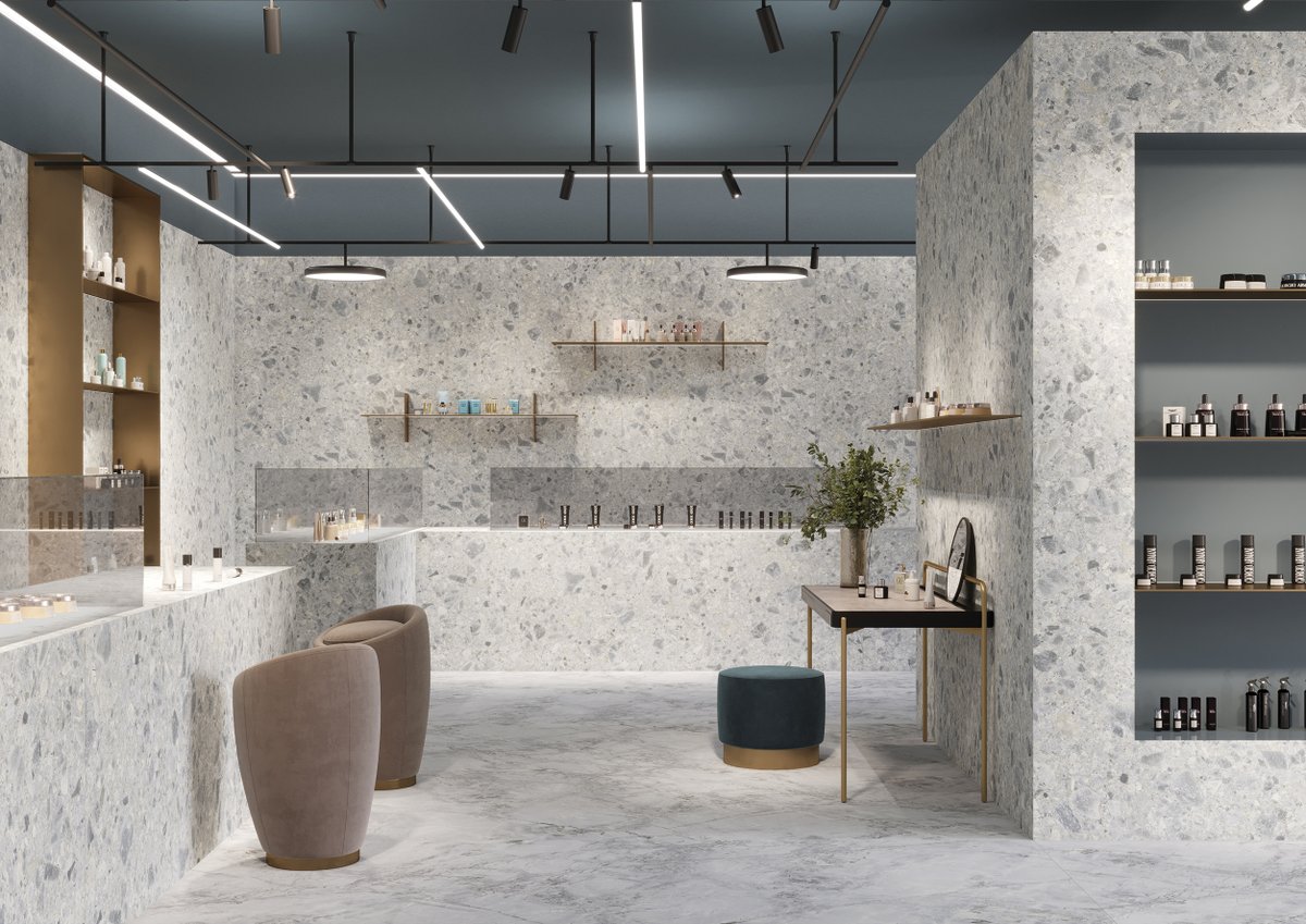#terrazzo grigio evokes the style of the 60s with a modern and current variant that gives great brightness and elegance.
lnkd.in/gZTBrXU
 #cermaic #porcelain #madeinitaly #architecturaldesign #architects #interiordesign #archilovers #decor #home #luxury #design #tiles