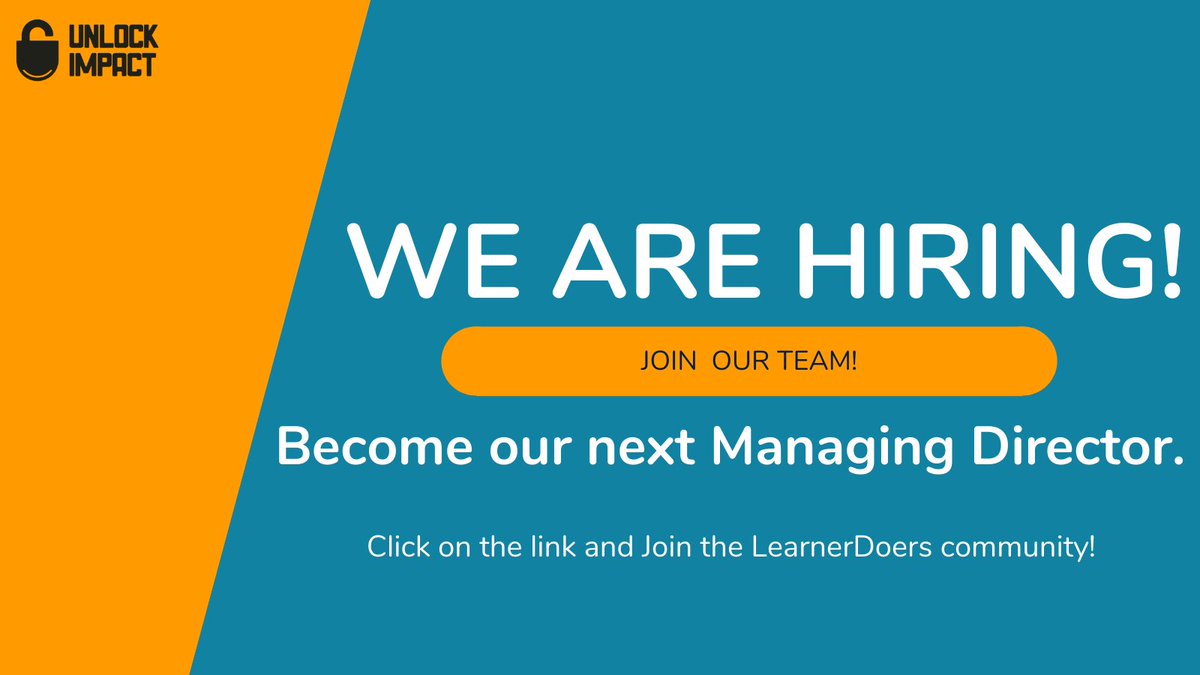 Unlock Impact is looking for a purpose-driven Managing Director who is excited to lead and drive the progress of a fast-growing educational start-up. The Managing Director would have both a strategy and execution role.  Use this link to apply: ow.ly/rRof50FeYR8