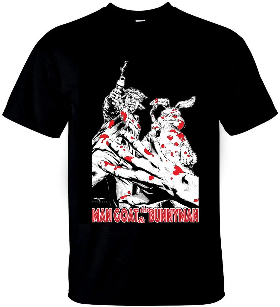 Zenescope's tweet photo. Our Limited Edition Man Goat &amp; the Bunnyman Tee ($29.99) on Pre-Sale for just two weeks (XS-2XL)

Purchase Link: https://t.co/cR22ynNMdt

And don’t miss out on Issue #3, dropping next Wednesday (6.30.21).

#mangoat #bunnyman #preorder #comics #comicbooks #zenescope https://t.co/j4XYmjrYM9