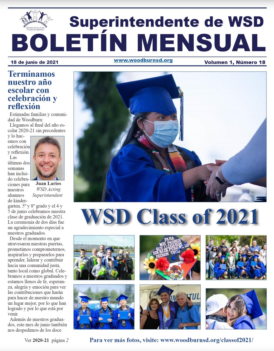WSD Superintendent Newsletter  June 18, 2021 - Volume 1,  Issue 18 - Spanish issuu.com/woodburnsd/doc… via <a href="/issuu/">Issuu</a>
