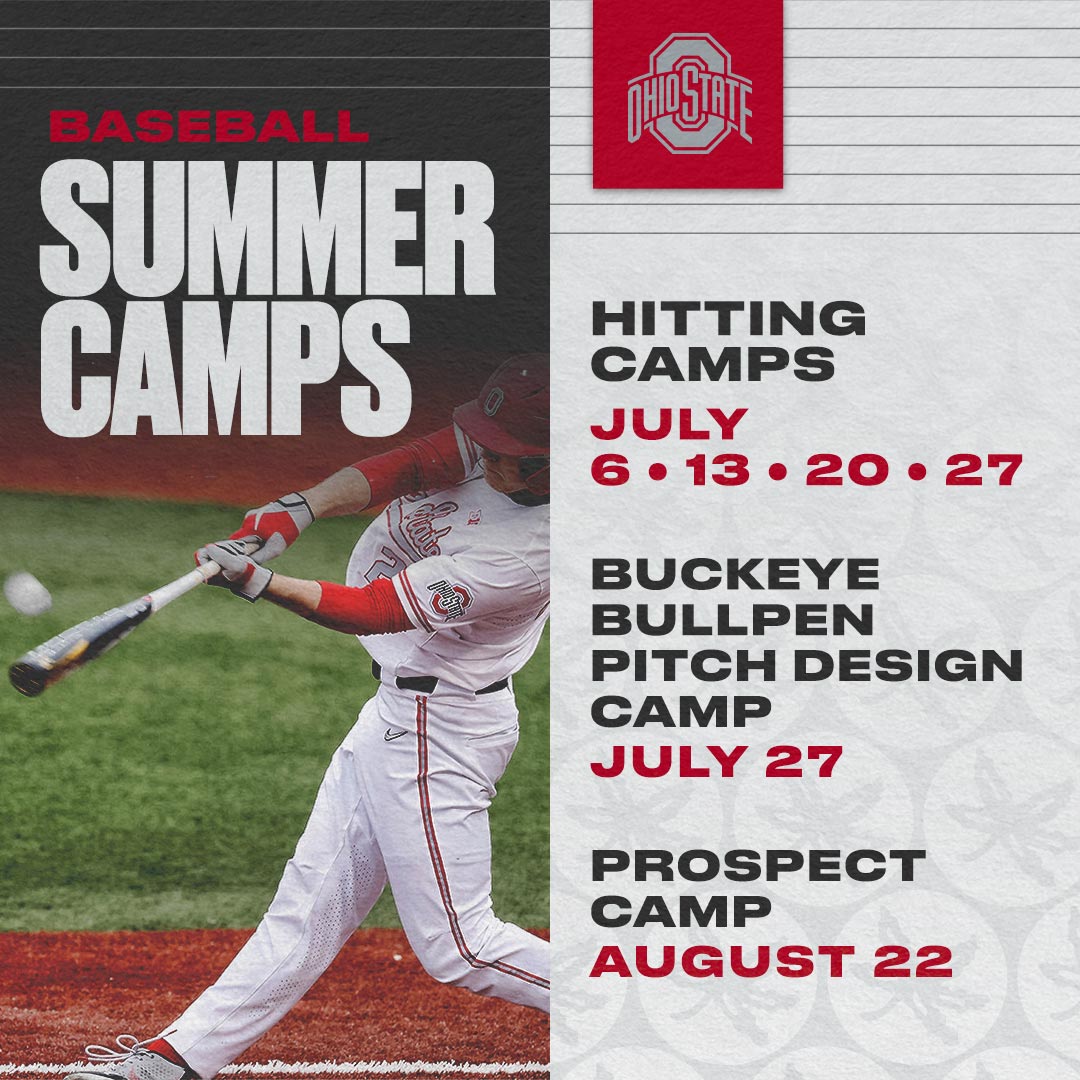More opportunities to come work with our staff this summer! Hitting Camps and Pitch Design Camp are open to grades 7-12. Prospect camp is open to grades 9-12. For registration and more information, see the link below:

ohiostatebuckeyes.com/camps/ohio-sta…