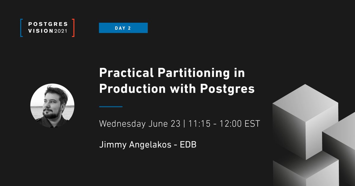 vyruss's tweet image. Two days to go - I'm speaking on Wednesday 23rd June (15:15 UTC / 11:15 EDT) about Practical Partitioning in Production with #Postgres at #PostgresVision2021 - Register now for FREE: okt.to/9WlbU1
#PostgreSQL #Databases #OpenSource #Data #RDBMS