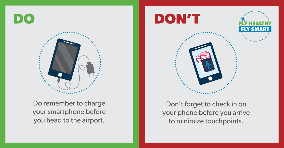 AirlinesDotOrg's tweet photo. Make sure to charge your phone and check in before arriving at the airport to minimize touchpoints and close contact with airline employees! See more tips on how to #FlyHealthyFlySmart throughout your travel journey here: https://t.co/RZdpwPe4is. https://t.co/YFpaez4hLz