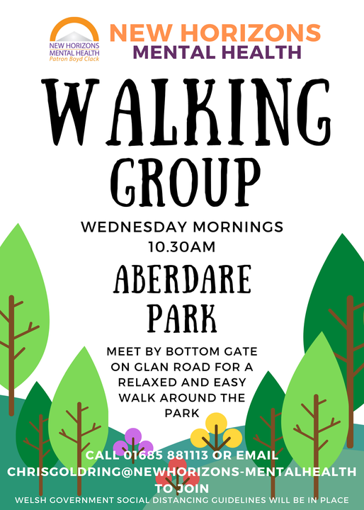 Newhorizons_16's tweet photo. Our Aberdare Walking Group is on Wednesdays at 10.30am  We'd love it if you could join us for a relaxed walk around the park, a chat and maybe a cup of tea at the end. Call 01685 881113 or email chris.goldring@newhorizons-mentalhealth.co.uk to let us know you are coming. https://t.co/uintUroGhx