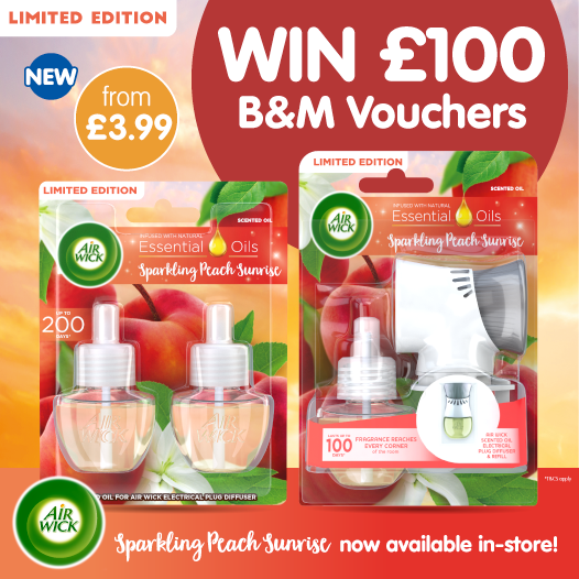 bmstores's tweet photo. 🍑#COMPETITION TIME🍑

We've teamed with #AirWick to  giveaway £100 worth of B&amp;M vouchers- celebrating the launch of their #LimitedEdition Sparkling Peach Sunrise air fresheners!

For a chance to #WIN, simply FLW/RT &amp; COMMENT WHICH room you'd freshen up!

Competition ends 28/6/21 https://t.co/ImHNb0lTra
