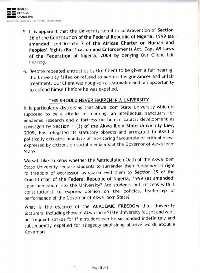 This is what Akwa Ibom State University has done to a final year engineering student over a purported Facebook comment which they claim was abusive of <a href="/MrUdomEmmanuel/">Udom Emmanuel</a>, the governor. Udom Emmanuel is a PDP governor. But they want us to believe that they are different from the APC.