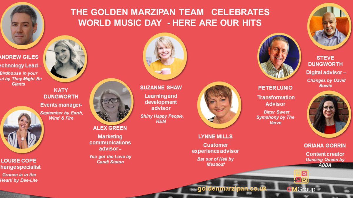 GoldenMarzipan's tweet photo. Today we are celebrating World Music Day is an annual celebration observed on 21 June around the world. Launched in 1982 in France as the Fête de la Musique, it is now held on the same day in more than 120 countries. 
Here are our teams hits so get "booging on down". https://t.co/gdIvvD0AWq