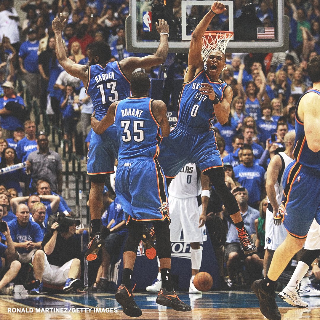 espn's tweet image. Nine years ago, they played their last game together as a trio with the Thunder.

KD: 23
Russ: 23
Harden: 22

Imagine this trio today 🤯