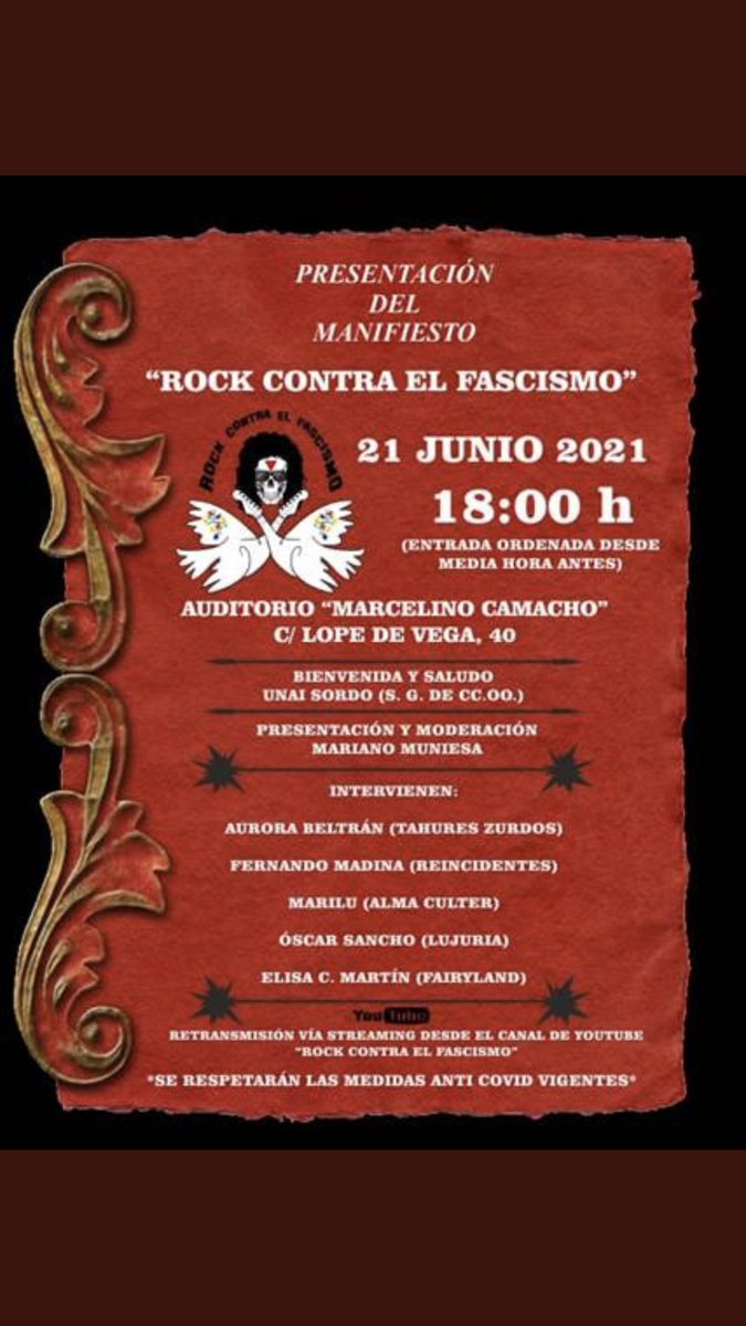 Para quien quiera y pueda! No falteis! <a href="/Rockcontraelfa1/">Rockcontraelfascismo</a>  #stopfascismo
