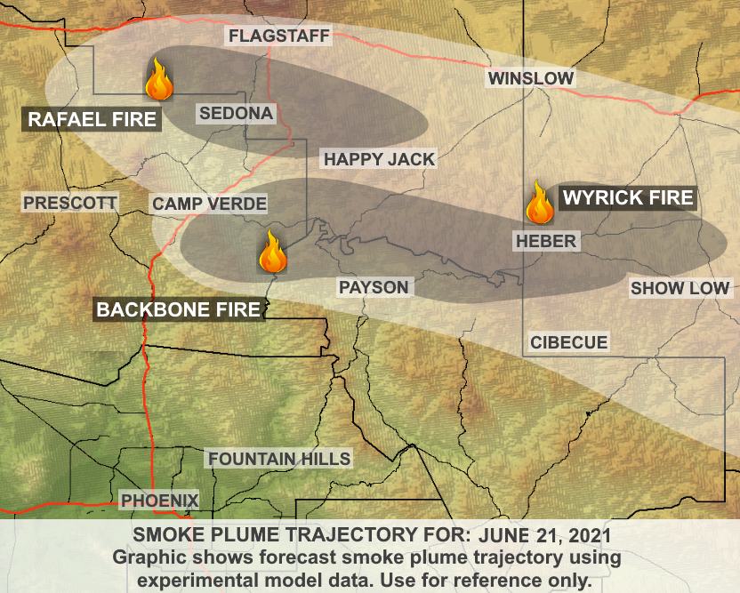 ArizonaDEQ's tweet photo. ADEQ has UPDATED the #BackboneFire Wildfire Smoke Forecast. See how the #smoke is affecting your local community #CampVerde #StrawberryAZ #PineAZ #Payson #HappyJack #Sedona #Heber #ShowLow
Learn More: https://t.co/OcMFpNusdJ https://t.co/KAmWK9KxYd