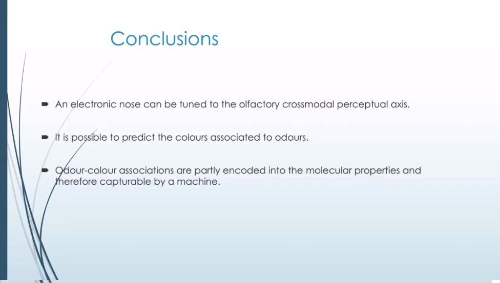 Ryan Ward from the University of Liverpool on "Predicting the colour associated with odours using an electronic nose"

#acmimx <a href="/sigmm/">ACM SIGMM</a> <a href="/ACMIMX/">ACM Interactive Media Experiences (IMX)</a>