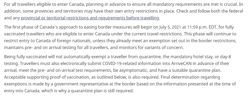 smeurrens's tweet photo. Travellers who receive either the Pfizer, Moderna, AstraZeneca/COVISHIELD or Janssen (Johnson &amp; Johnson) will soon be exempt from self-isolation requirements upon entry to Canada, although they must still have an isolation plan in case they test positive. https://t.co/ffwwnQh7F7 https://t.co/gqs70YWRrW