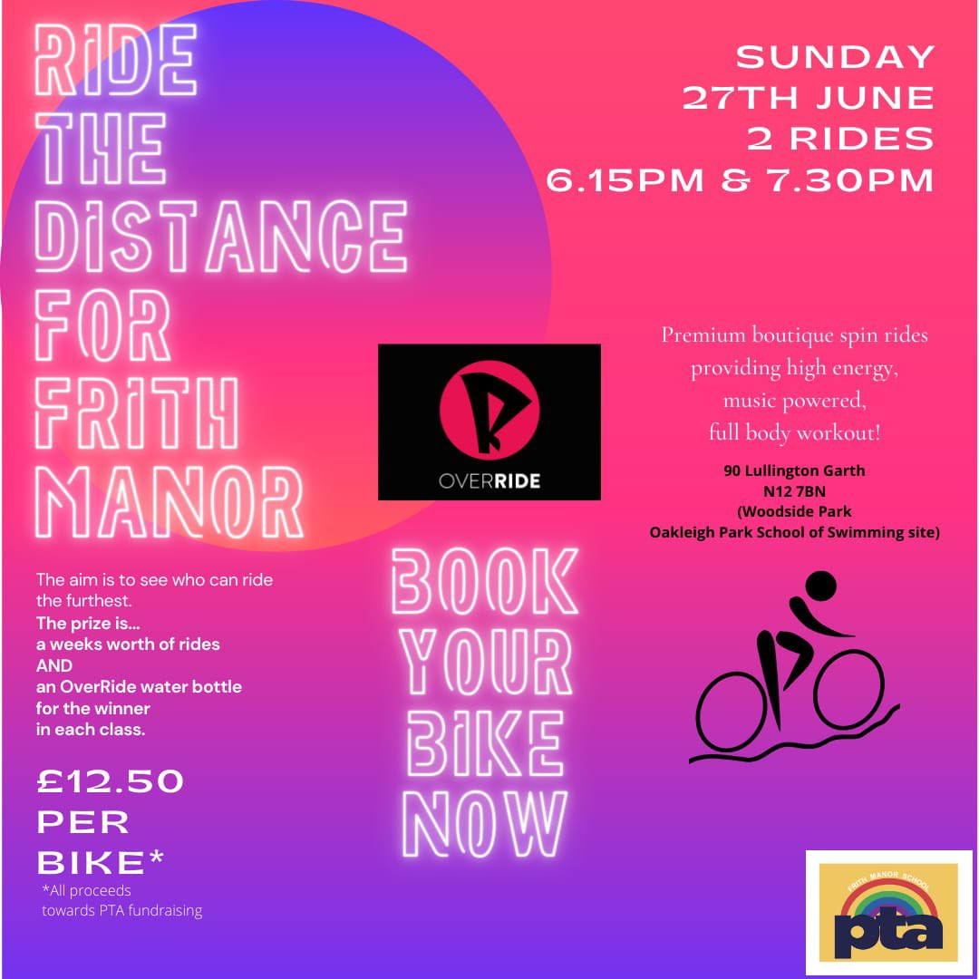 How much money can your pedal power raise?  Join us at Override Spin on Sunday 27th June to see how far your wheels can take you #frithmanor_n12 #spinning