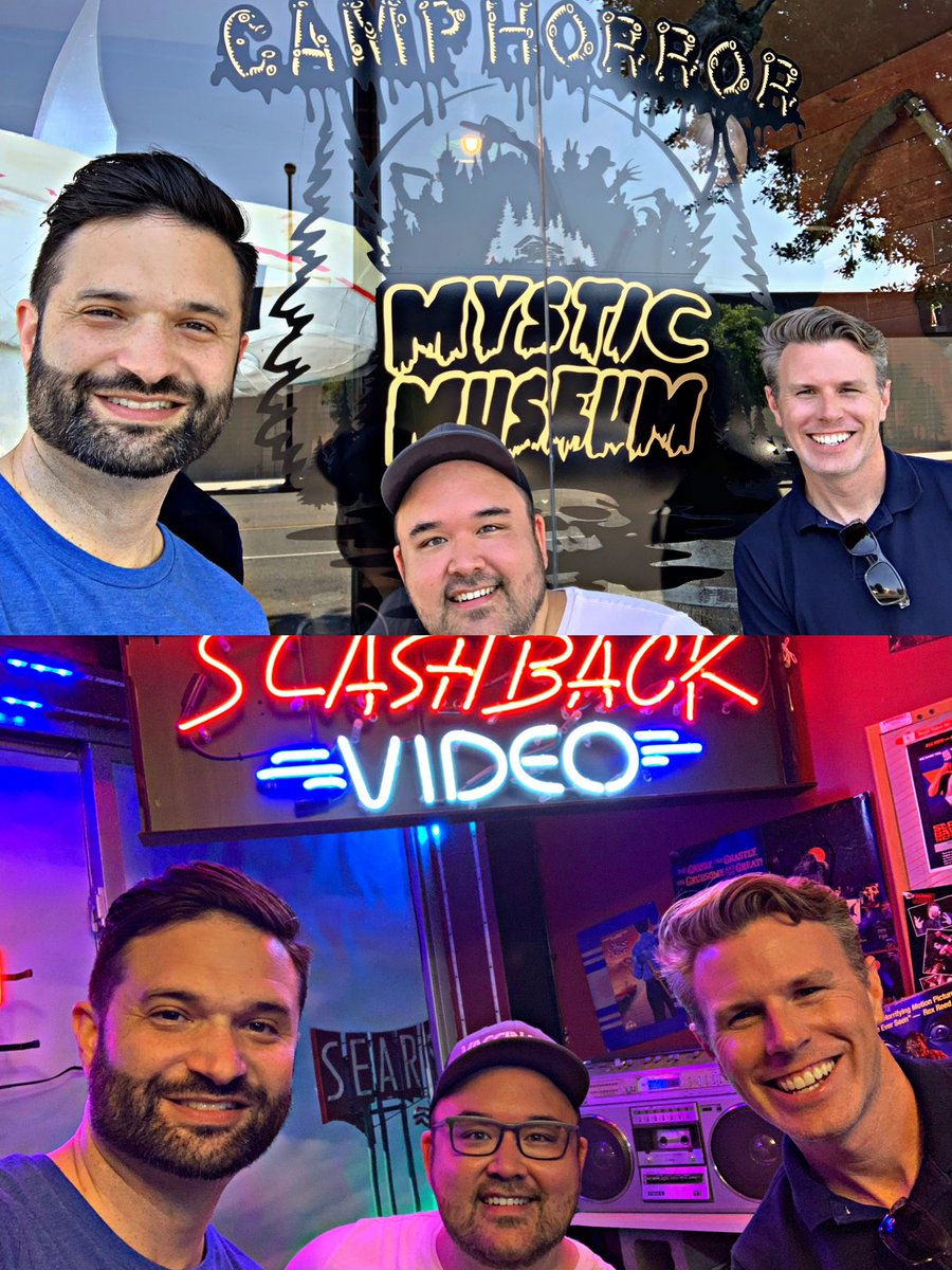 TheFirstEcho's tweet photo. The boys of @HappyHorrorTime and I were kids in a candy store. Thx for the time warp, @TheMysticMuseum! #camphorror #slashbackvideo #horrornerd https://t.co/BhILM2n5Ot