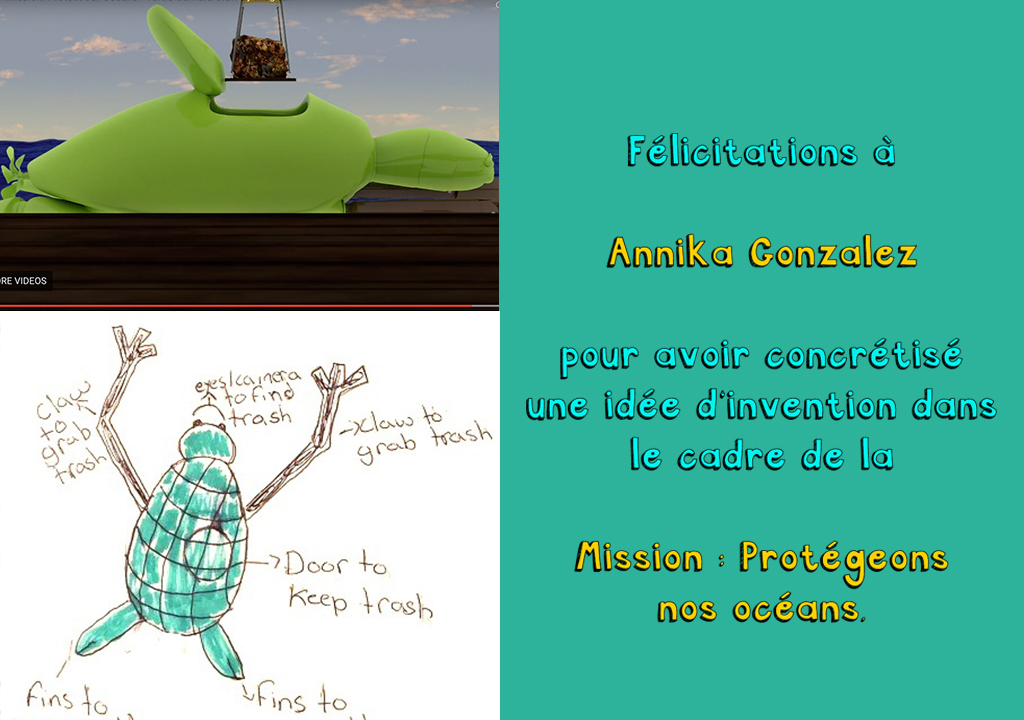 LittleInventors's tweet image. Merci à Annika Gonzalez pour avoir concrétisé l’invention Turtle Camera Claw! 🐢⛵🐙

Visitez l’exposition virtuelle …otegeonsnosoceans.littleinventors.org

@CCUNESCO @CRSNG_NSERC @UNOceanDecade
 @GardeCotiereCAN @PechesOceansCAN
 #BackyardScience #ProtégeonsNosOcéans 
@digitalmikmaq
